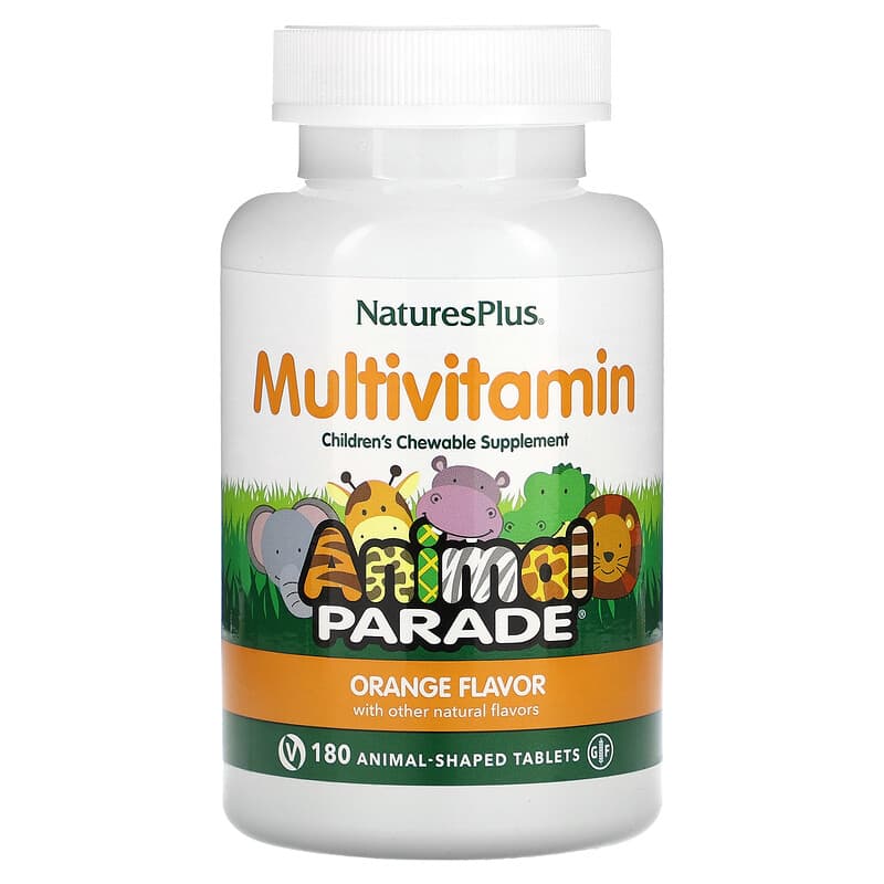 NaturesPlus Animal Parade Children's Chewable MultiVitamin Supplement Orange 180 Animal-Shaped Tablets 97467299757