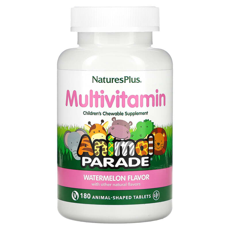 NaturesPlus Animal Parade Children's Chewable Supplement Watermelon 180 Animal-Shaped Tablets 97467299931