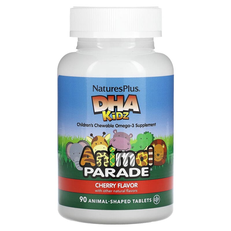 NaturesPlus Animal Parade DHA Kids Children's Chewable Omega-3 Supplement Cherry 90 Animal-Shaped Tablets 97467299993