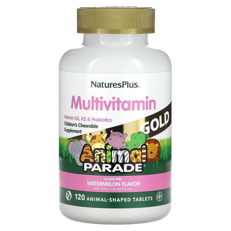 NaturesPlus Animal Parade Gold Children's Chewable Multivitamin Supplement Watermelon 120 Animal-Shaped Tablets 97467299382