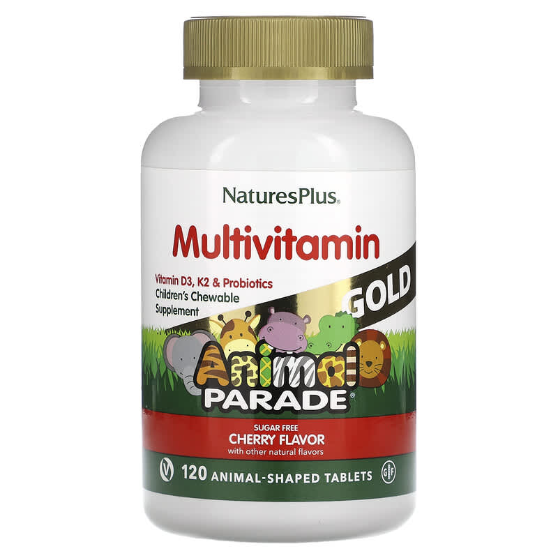 NaturesPlus Animal Parade Gold Children's Chewable Supplement Cherry 120 Animal-Shaped Tablets 97467299320