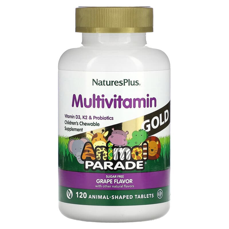 NaturesPlus Animal Parade Gold Children's Multivitamin Chewable Supplement Grape 120 Animal-Shaped Tablets 97467299344