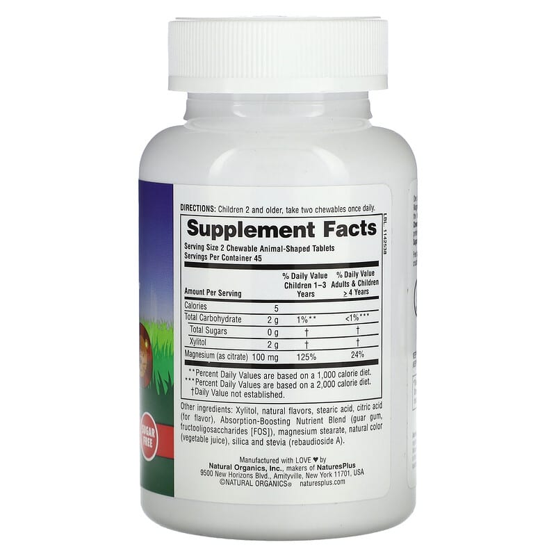 NaturesPlus, Animal Parade, MagKidz, Children's Chewable Magnesium, Cherry, 90 Animal-Shaped Tablets 97467299429