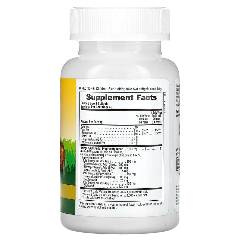 NaturesPlus, Animal Parade, Omega 3/6/9 Junior, Lemon, 90 Chewable Softgels 97467299948
