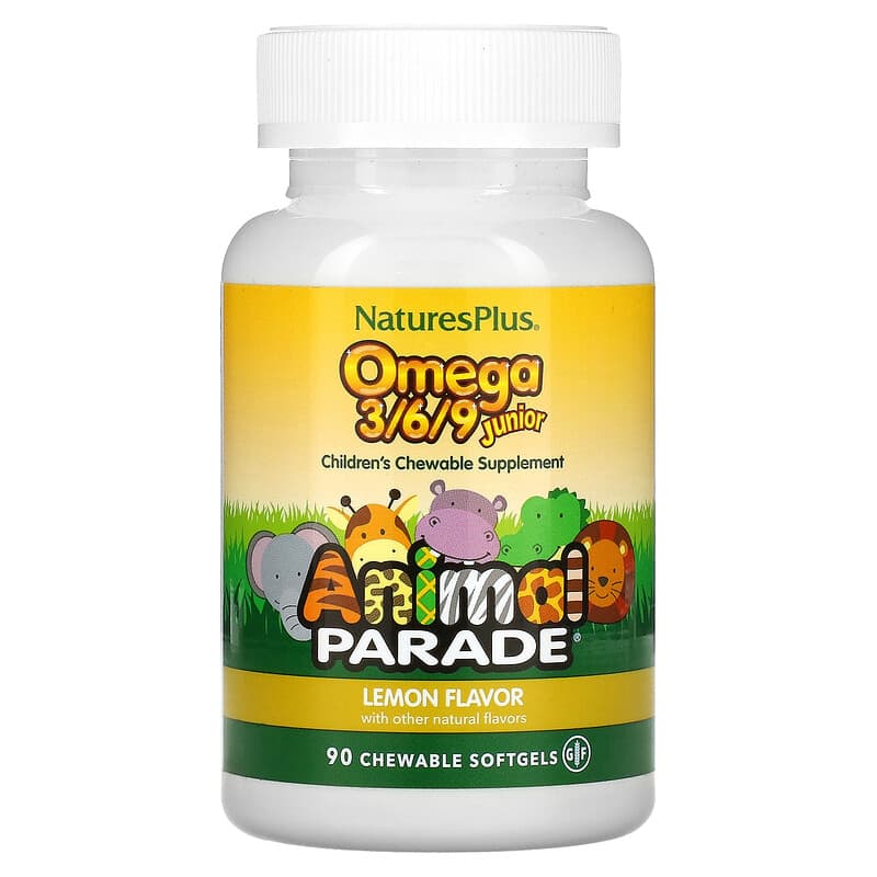 NaturesPlus Animal Parade Omega 3/6/9 Junior Lemon 90 Chewable Softgels 97467299948