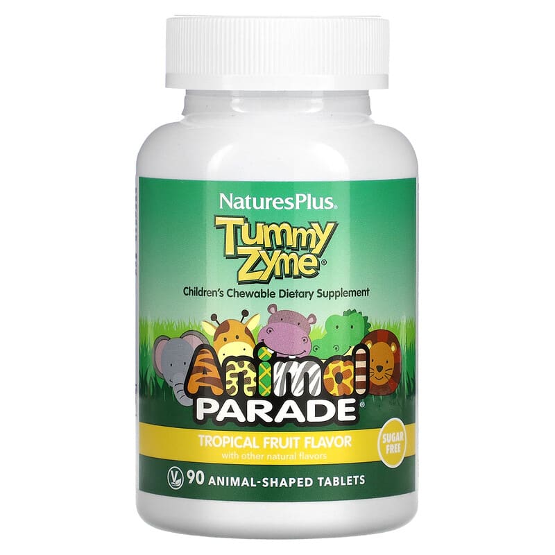 NaturesPlus Animal Parade Tummy Zyme Tropical Fruit 90 Animal-Shaped Tablets 97467299474