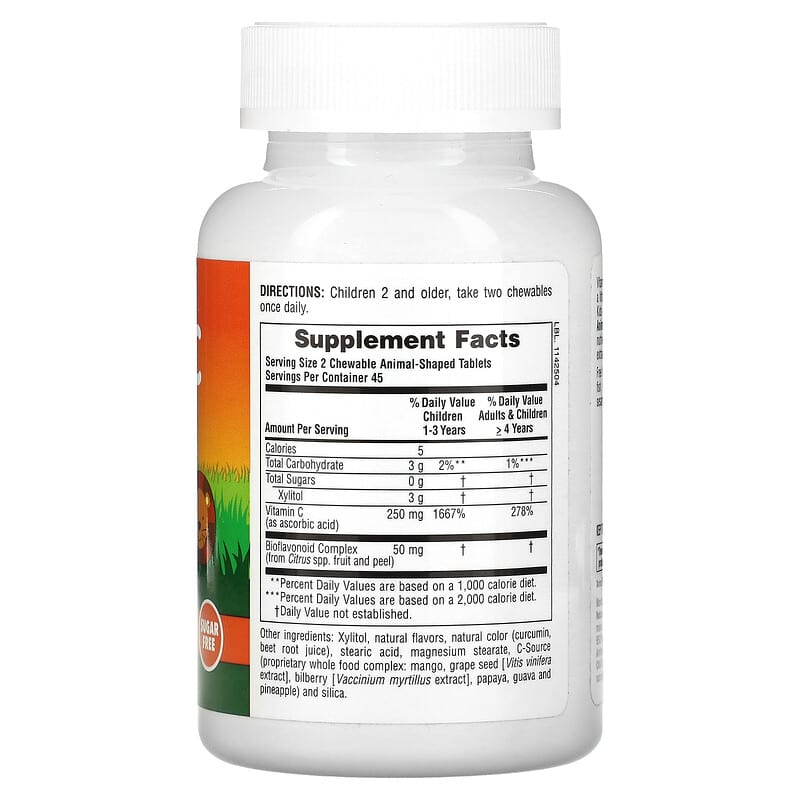 NaturesPlus, Animal Parade, Vitamin C Children's Chewable Supplement, Orange Juice, Sugar Free, 90 Animal-Shaped Tablets 97467299221