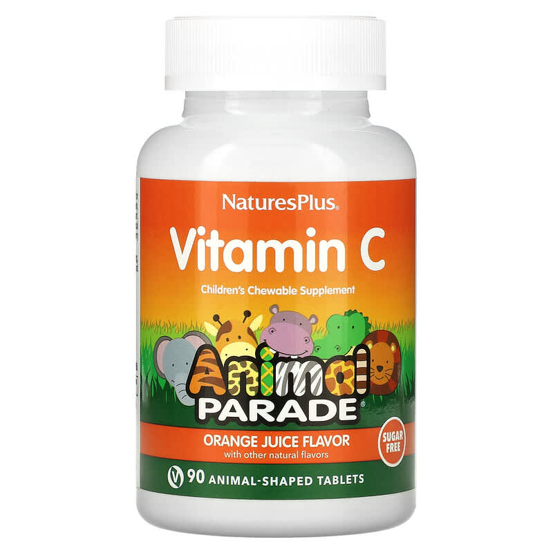 NaturesPlus Animal Parade Vitamin C Children's Chewable Supplement Orange Juice Sugar Free 90 Animal-Shaped Tablets 97467299221