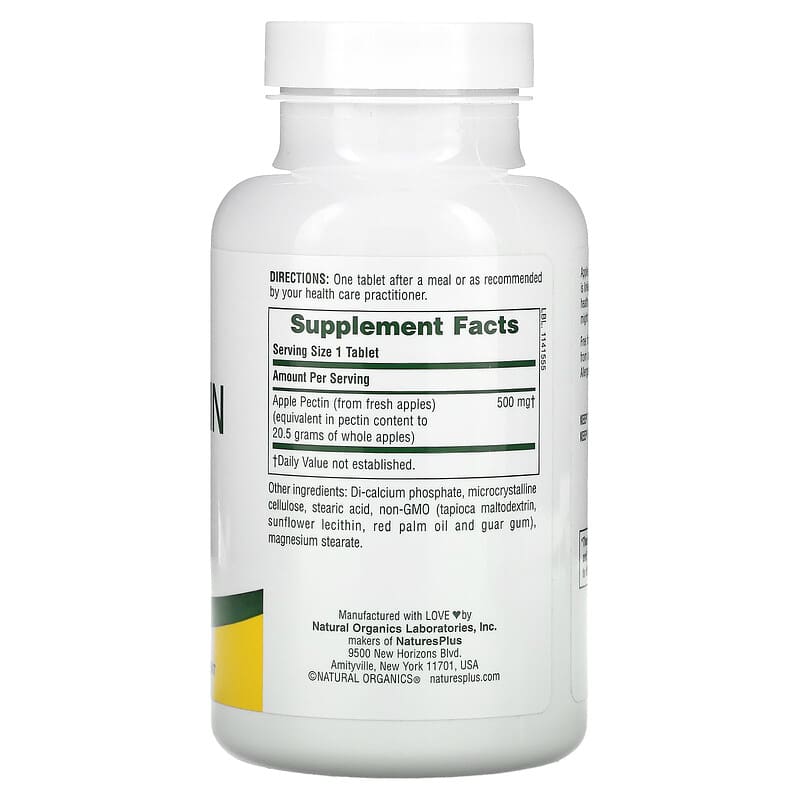 NaturesPlus, Apple Pectin, 500 mg, 180 Tablets 97467045002