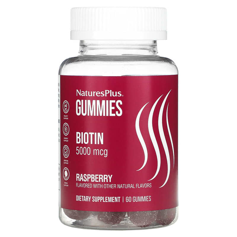 NaturesPlus Biotin Gummies Raspberry 5,000 mcg 60 Gummies 97467017948