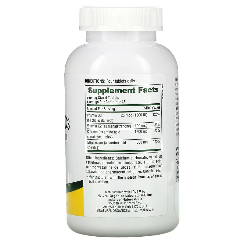NaturesPlus, Cal/Mag/Vit D3 with Vitamin K2, 180 Tablets 97467336476