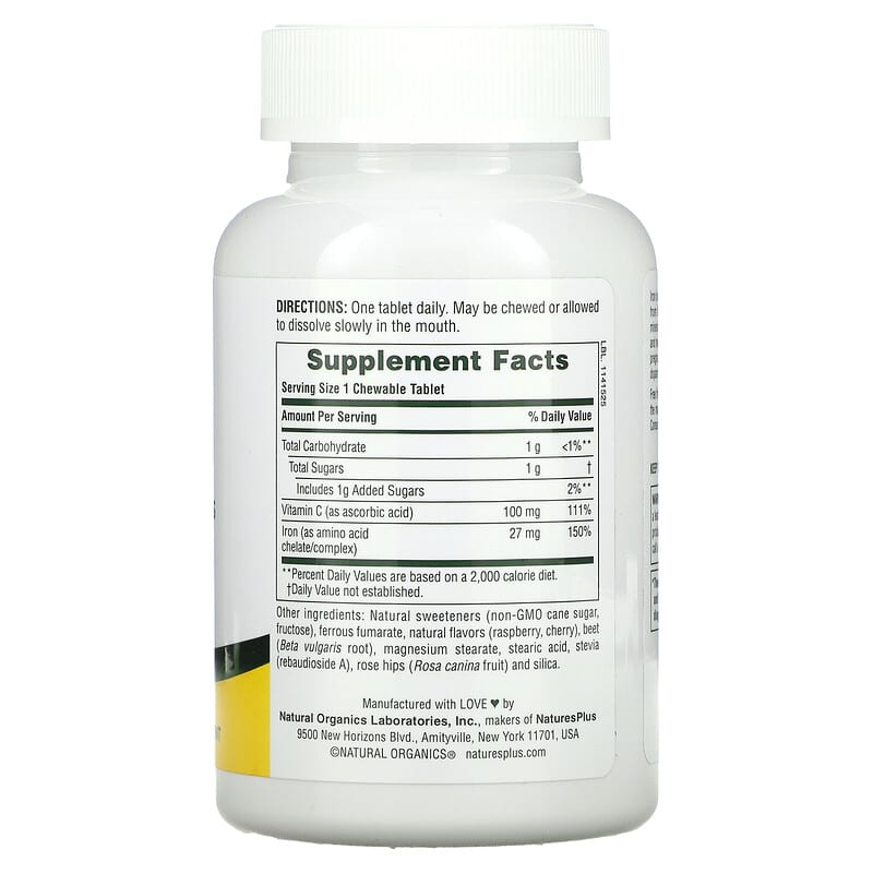 NaturesPlus, Chewable Iron with Vitamin C and Herbs, Cherry, 90 Tablets 97467034211