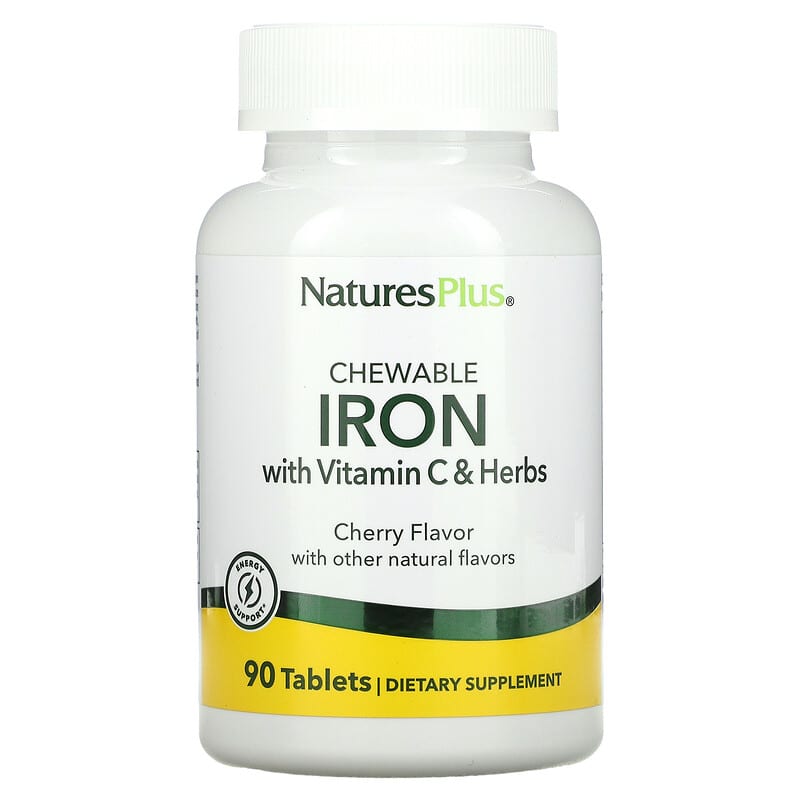 NaturesPlus Chewable Iron with Vitamin C and Herbs Cherry 90 Tablets 97467034211
