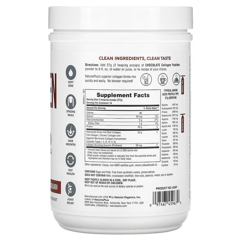 NaturesPlus, Collagen Peptides, Chocolate, 0.83 lb (378 g) 97467459670