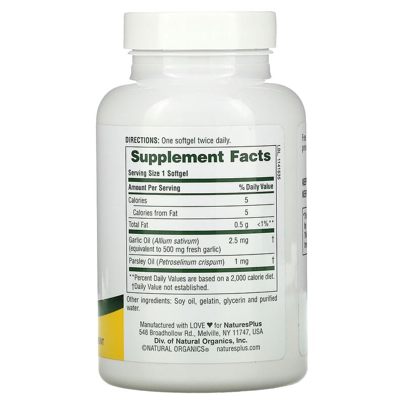 NaturesPlus, Garlic and Parsley Oil, 180 Softgels 97467039605