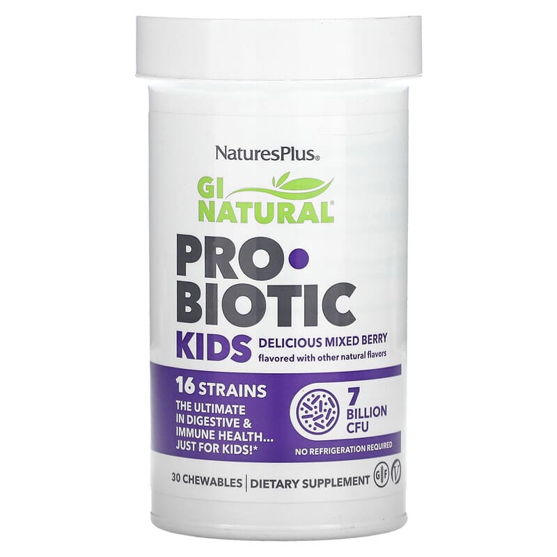 NaturesPlus GI Natural Probiotic Kids Delicious Mixed Berry  7 Billion CFU 30 Chewables 97467439085