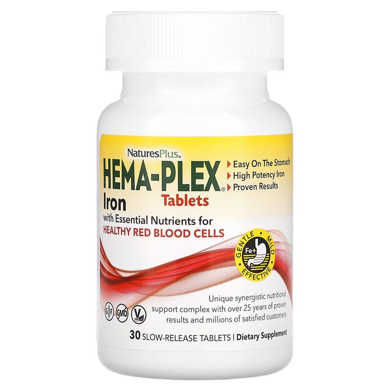 NaturesPlus Hema-Plex Iron with Essential Nutrients for Healthy Red Blood Cells 30 Slow Release Tablets 97467037601