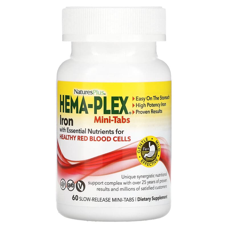 NaturesPlus Hema-Plex Iron with Essential Nutrients for Healthy Red Blood Cells 60 Slow Release Mini Tabs 97467037649