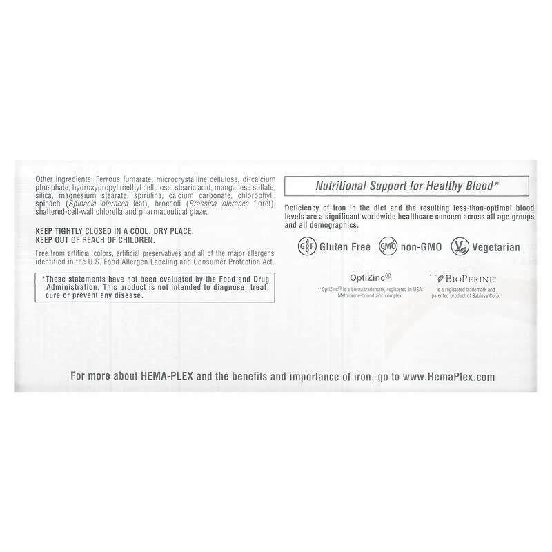 NaturesPlus, Hema-Plex, Iron with Essential Nutrients for Healthy Red Blood Cells , 60 Slow-Release Tablets 97467037625