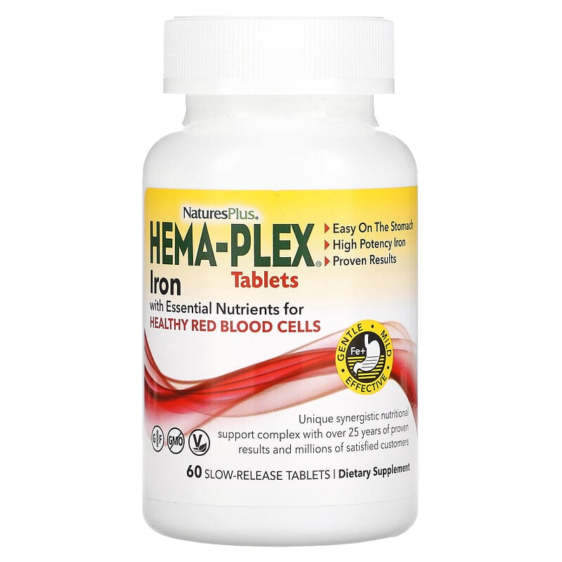 NaturesPlus Hema-Plex Iron with Essential Nutrients for Healthy Red Blood Cells  60 Slow-Release Tablets 97467037625