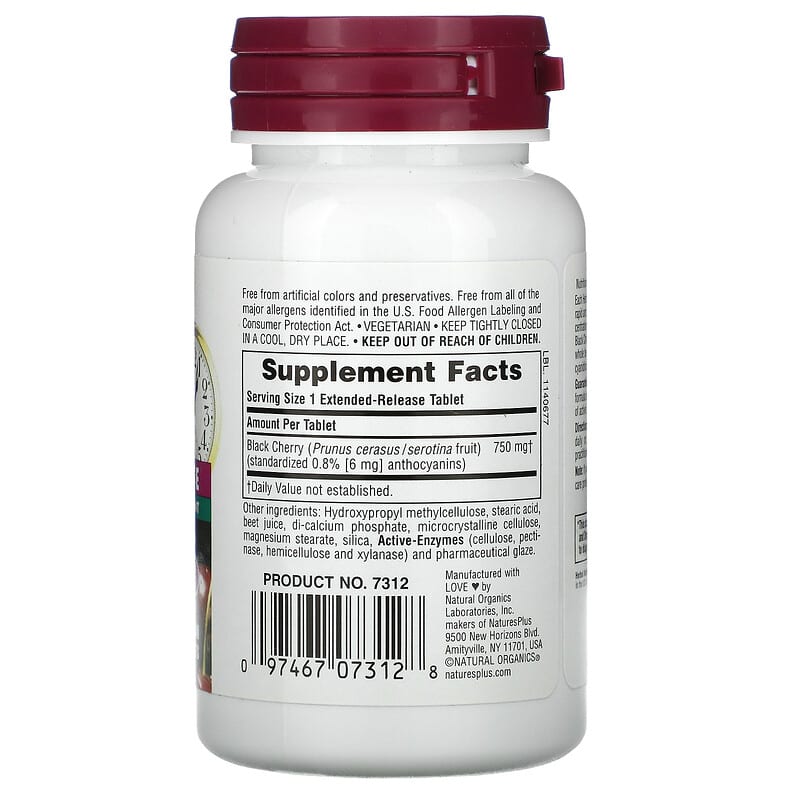 NaturesPlus, Herbal Actives, Black Cherry, 750 mg, 30 Tablets 97467073128