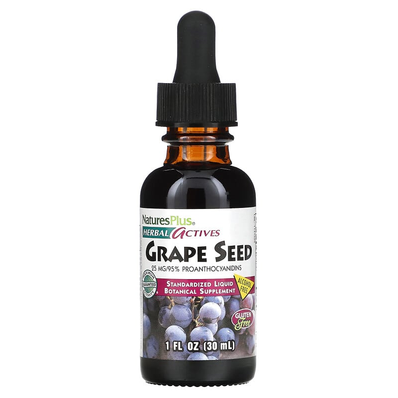 NaturesPlus Herbal Actives Grape Seed Alcohol Free 25 mg 1 fl oz (30 ml) 97467078321