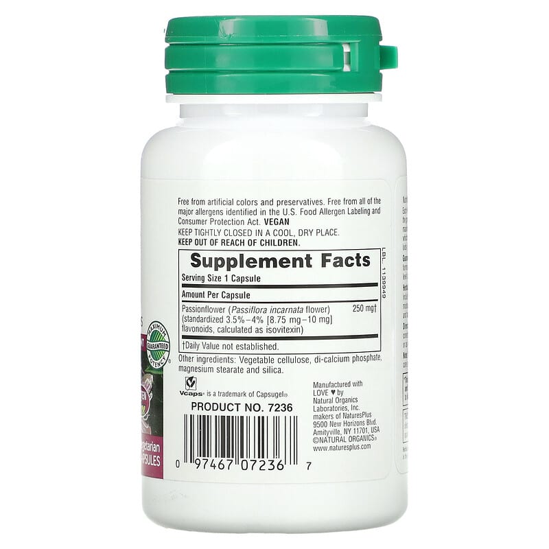 NaturesPlus, Herbal Actives, Passion Flower, 250 mg, 60 Vegetarian Capsules 97467072367
