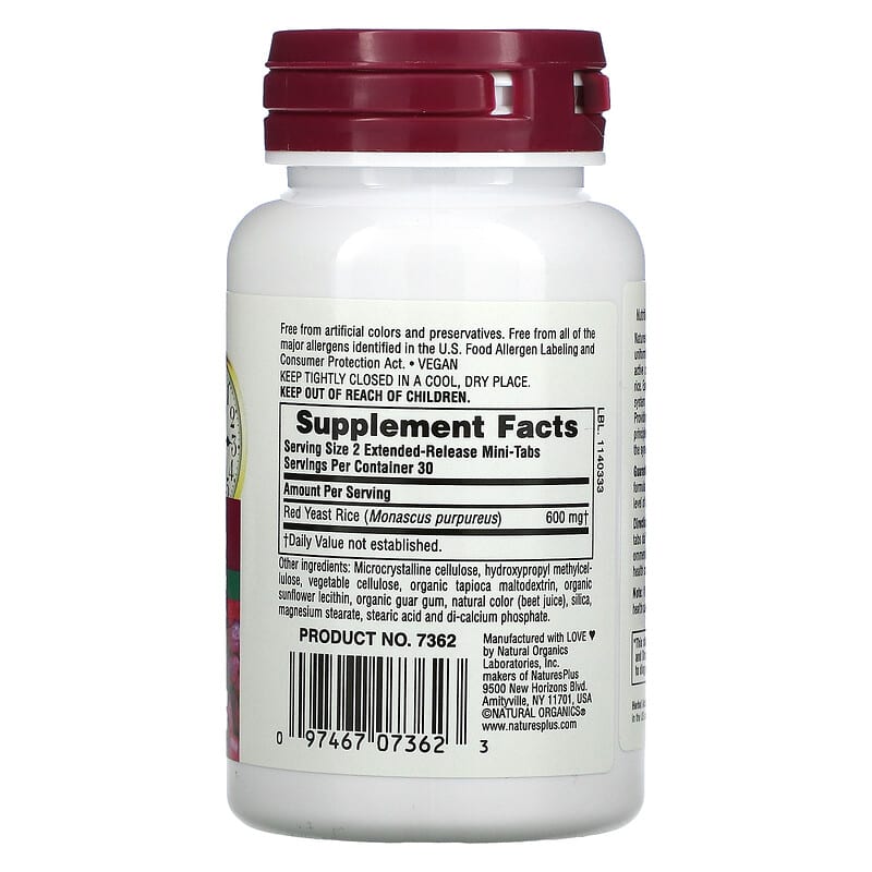 NaturesPlus, Herbal Actives, Red Yeast Rice, 300 mg, 60 Mini-Tablets 97467073623