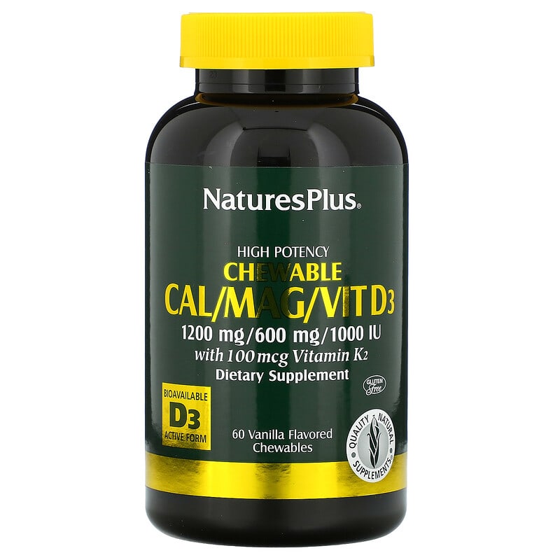 NaturesPlus High Potency Cal/Mag/Vit D3 Vanilla Flavored 60 Chewables 97467336490