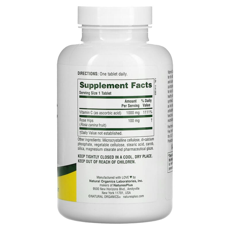 NaturesPlus, High Potency Vitamin C With Rosehips , 1,000 mg, 180 Tablets 97467022904