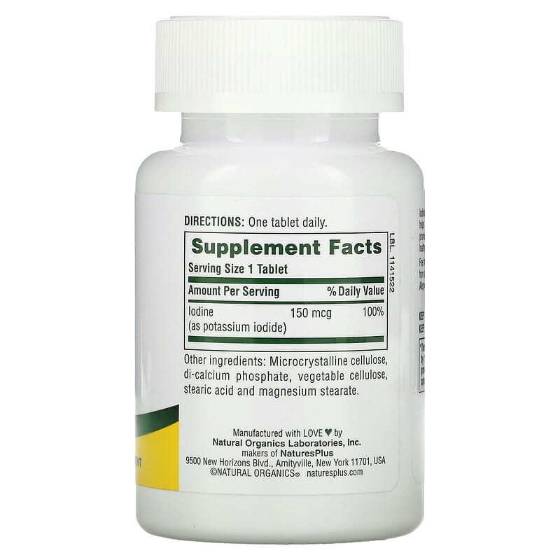 NaturesPlus, Iodine, Potassium Iodide, 150 mcg, 100 Tablets 97467033719