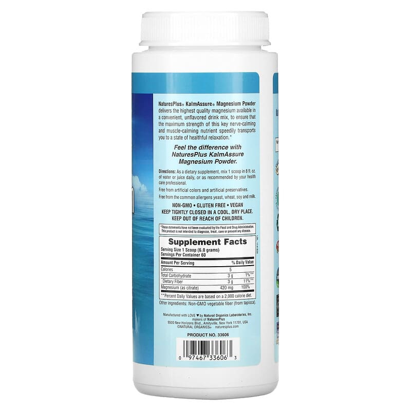 NaturesPlus, KalmAssure Magnesium Powder, Unflavored, 0.8 lb (360 g) 97467336063