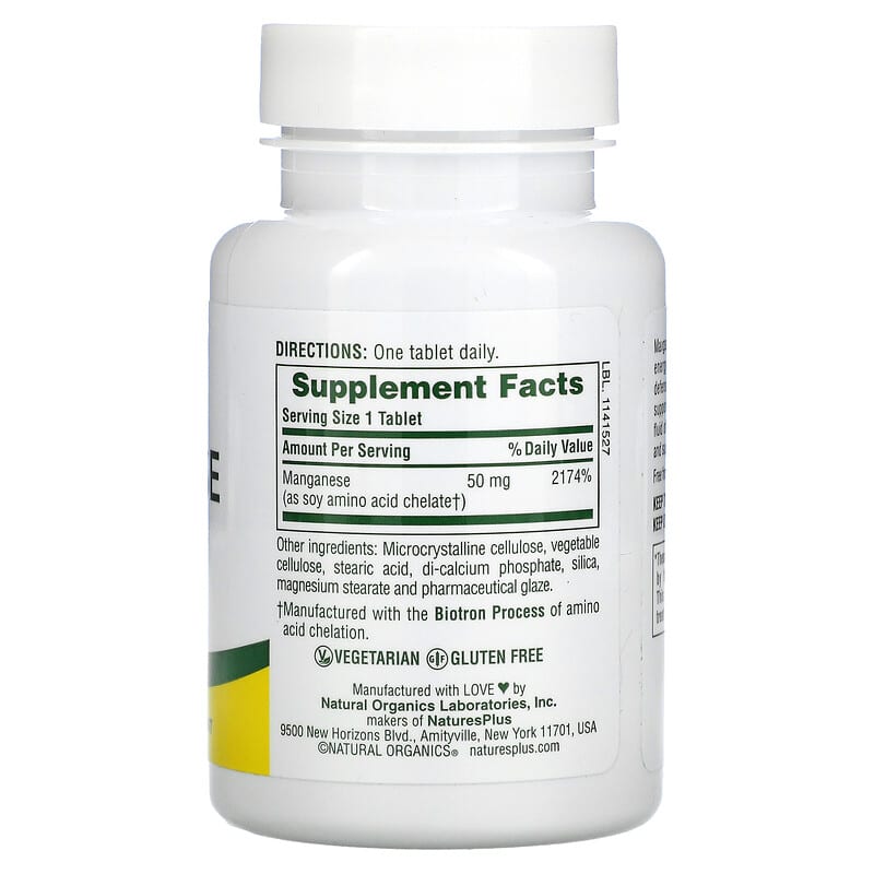 NaturesPlus, Manganese, 50 mg, 90 Tablets 97467034501