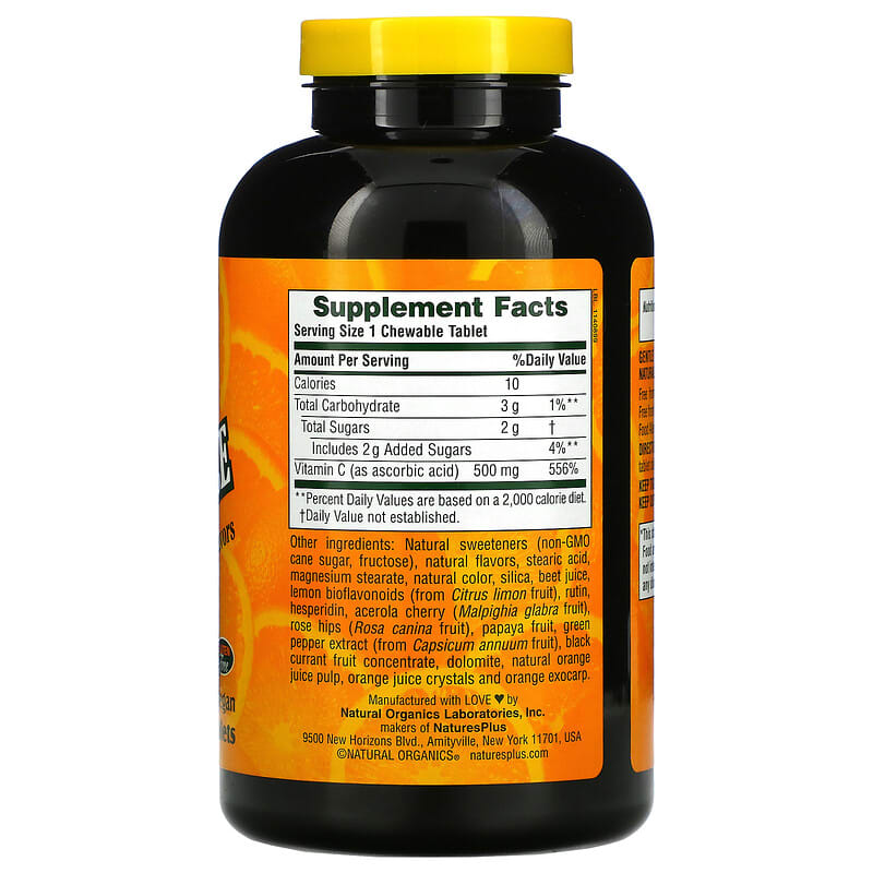 NaturesPlus, Orange Juice, Chewable Vitamin C, 500 mg, 180 Tablets 97467024670