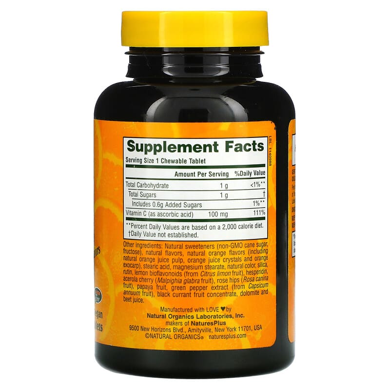 NaturesPlus, Orange Juice Jr., Chewable Vitamin C , 100 mg, 180 Tablets 97467024724