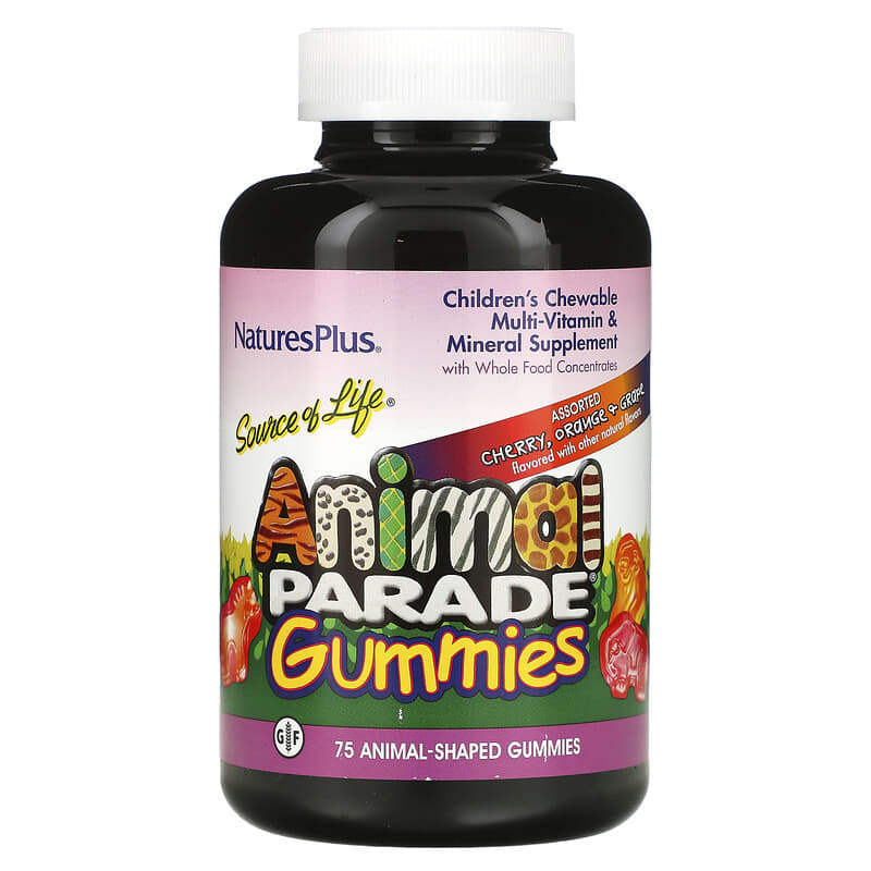 NaturesPlus Source of Life Animal Parade Gummies Children's Chewable Natural Assorted Flavors 75 Animal-Shaped Gummies 97467299610