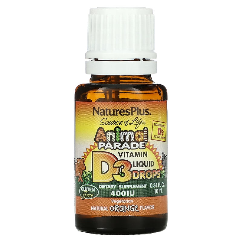 NaturesPlus, Source of Life, Animal Parade, Vitamin D3 Liquid Drops, Natural Orange, 400 IU, 0.34 fl oz (10 ml) 97467299412