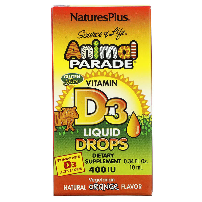 NaturesPlus Source of Life Animal Parade Vitamin D3 Liquid Drops Natural Orange 400 IU 0.34 fl oz (10 ml) 97467299412
