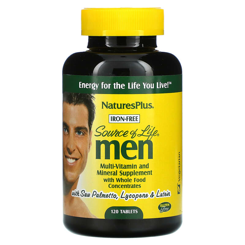 NaturesPlus Source of Life Men Multi-Vitamin and Mineral Supplement with Whole Food Concentrates Iron-Free 120 Tablets 97467309302