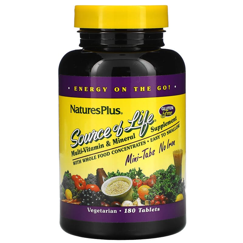 NaturesPlus Source of Life Multi-Vitamin & Mineral Supplement No Iron 180 Tablets 97467305885