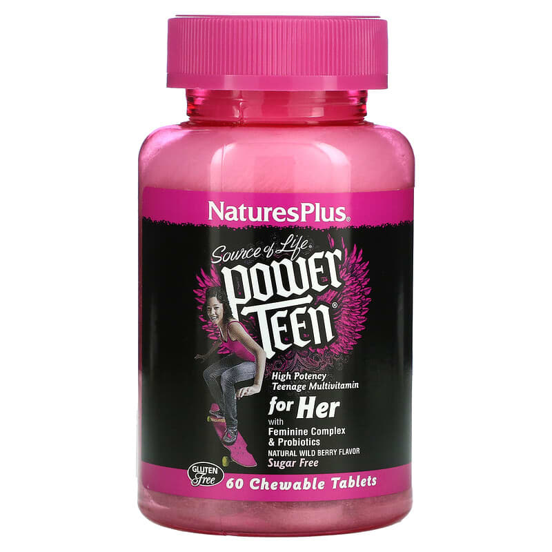 NaturesPlus Source of Life Power Teen For Her Sugar Free Natural Wild Berry 60 Chewable Tablets 97467300040