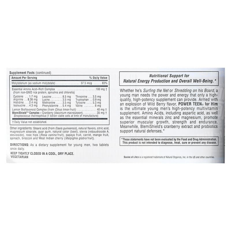 NaturesPlus, Source of Life, Power Teen for Him, Wild Berry, 60 Chewable Tablets 97467300026