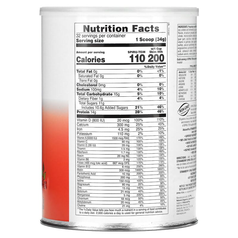 NaturesPlus, Spiru-Tein, High Protein Energy Meal, Strawberry, 2.4 lbs (1,088 g) 97467045743