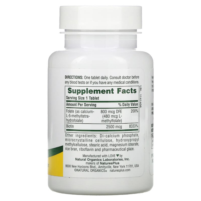 NaturesPlus, Sustained Release Biotin & Folate, 30 Tablets 97467017924