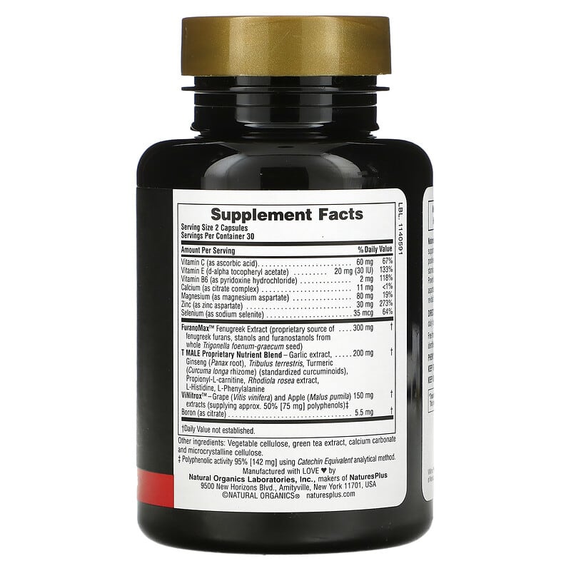 NaturesPlus, T Male, Testosterone Boost For Men, 60 Vegetarian Capsules 97467048713