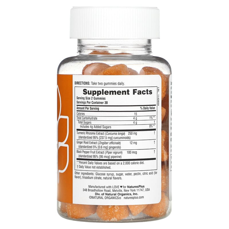 NaturesPlus, Turmeric Curcumin With Ginger & Black Pepper, Peach, 60 Gummies 97467046948