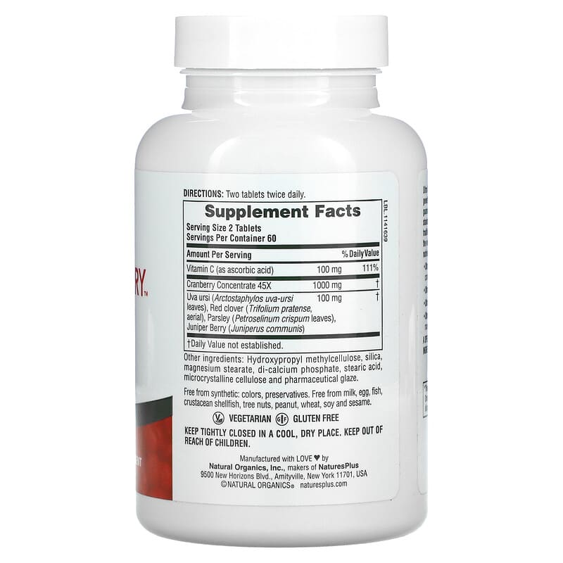 NaturesPlus, Ultra Cranberry, Sustained Release, 1,000 mg, 120 Tablets 97467039520