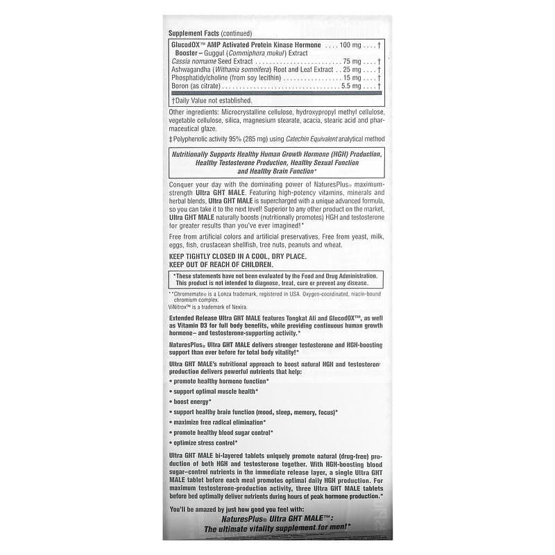 NaturesPlus, Ultra GHT Male, Maximum Strength, 90 Extended Release Tablets 97467487208