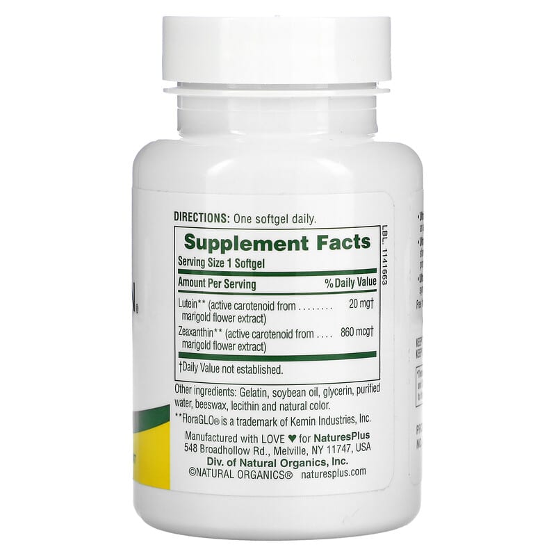 NaturesPlus, Ultra Lutein with Zeaxanthin, 20 mg, 60 Softgels 97467492653