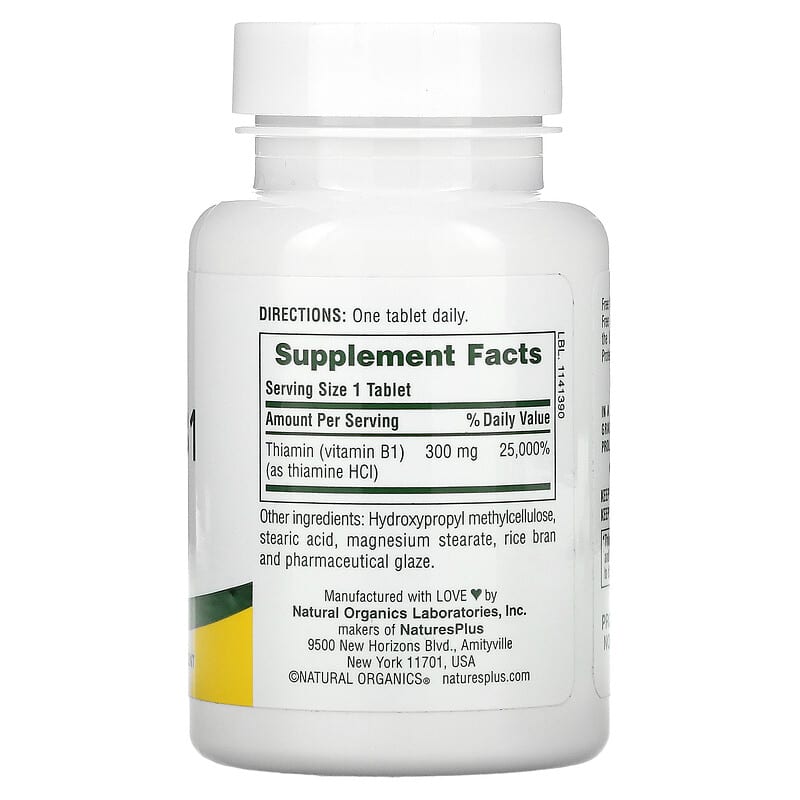NaturesPlus, Vitamin B1, 300 mg, 90 Tablets 97467016057